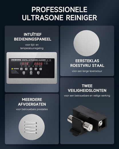 6L Ultrasoonreiniger – Ultrasone Reinigingsmachine – Schoonmaakapparaat – Ultrasone Cleaner – Ultrasone Wasbak – Roestvrijstalen Tank – Verwarming tot 80°C – Digitale Timer