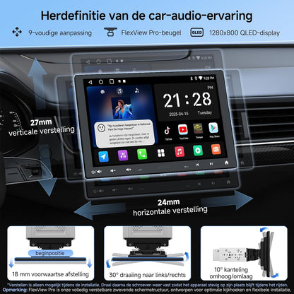 A5L 10”2G+32G Android Autoradio Aanpasbaar 2 DIN en 1 DIN, draadloze CarPlay en Android Auto, IPS zwevend scherm, Internet verbinding via WiFi/BT/USB, DSP/FM/RDS