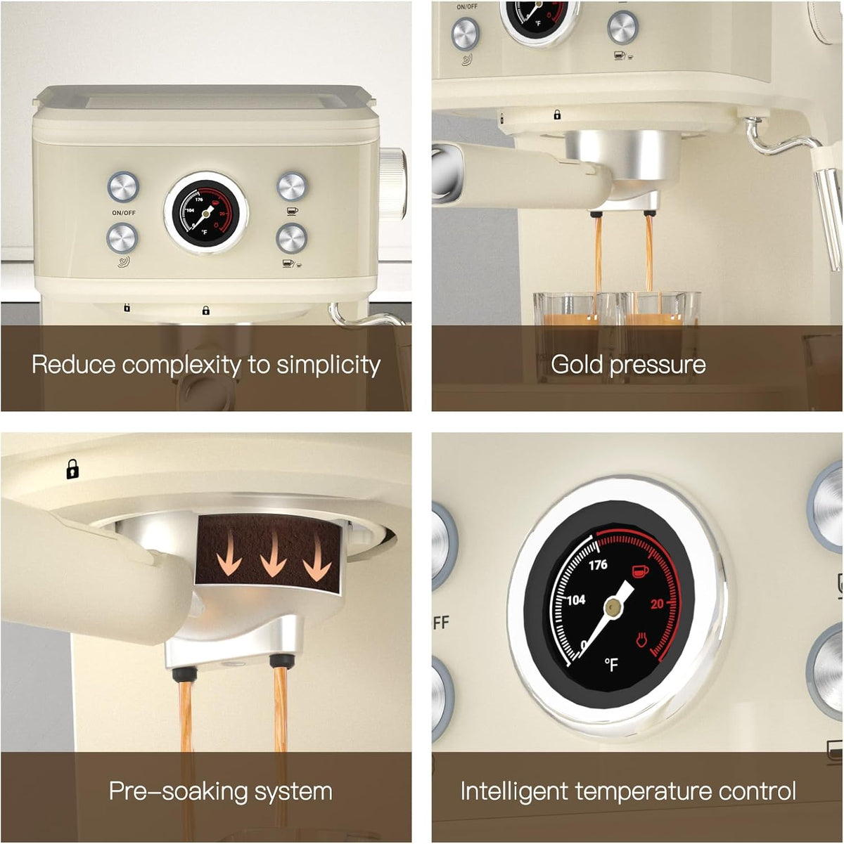 Empstorm Espresso Filtermachine met melkopschuimer, 20 bar, espressomachine met zeefhouder, 2-in-1 Expresso machine voor poeder en capsules, 1,5 l waterreservoir, zeefhouder, koffiezetapparaat, wit