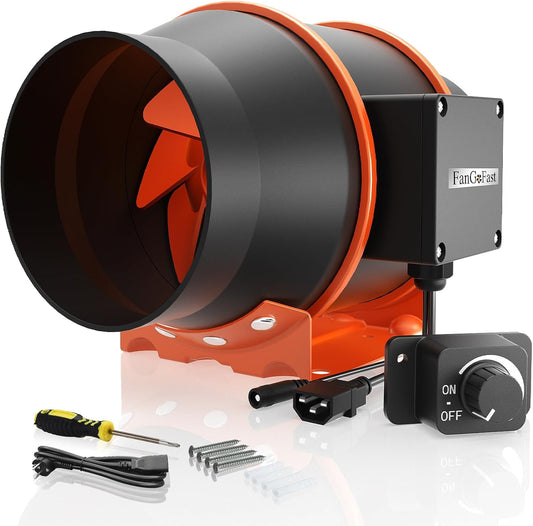 FanGoFast Buisventilator, 100 mm, regelbaar, 360 m³/u, rookafzuiging, inline afvoerventilator, ideale buisventilator met IEC-stopcontact voor ventilatie en afvoerventilator, 230 V, met EU-stekker en