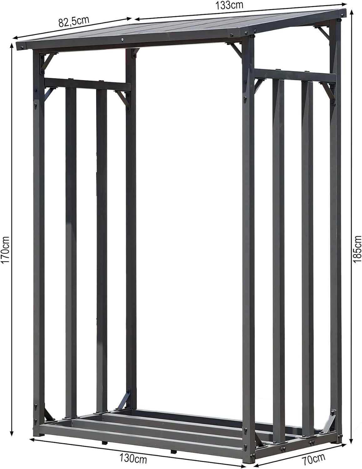 QUICK STAR Metal brandhoutrek antraciet 130 x 70 x 185 cm Tuin brandhoutopslag 1,6 m3 / goed 2 SRM brandhoutopslag stapelhulp buiten