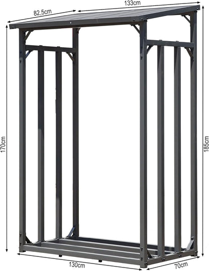 QUICK STAR Metal brandhoutrek antraciet 130 x 70 x 185 cm Tuin brandhoutopslag 1,6 m3 / goed 2 SRM brandhoutopslag stapelhulp buiten