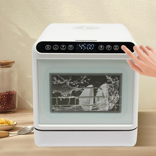 Tabletop Dishwasher, 1.1 KW, Mini Dishwasher, 4 Washing Modes and Hot Air Cycle Drying Dishwasher with 6 Litre Water Tank and Bowl Holders for Homes, Camping, Motorhomes - QUORE