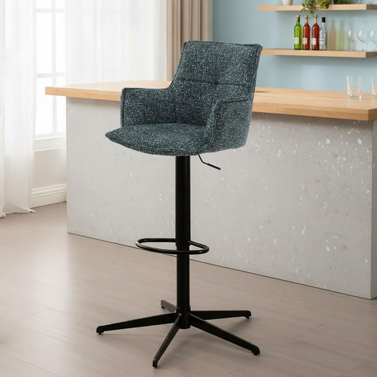 Bar Chair Green Height Adjustable Chair Bar Stool with Backrest, 360° Rotatable, High Knitted Fabric Stool, Metal Legs for Kitchen - QUORE