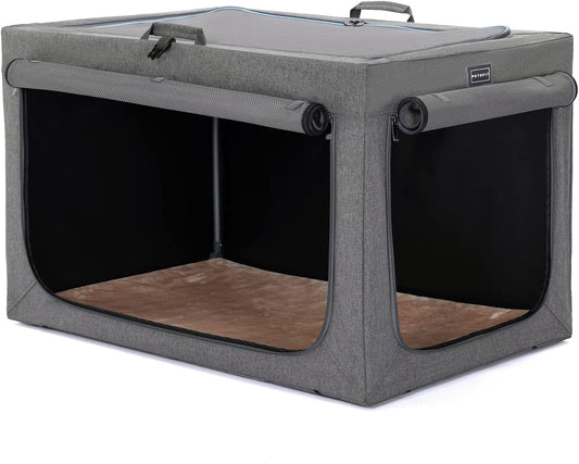 Petsfit, Draagbare hondenbench met dikke mat, verstelbare stoffen hoes, ademende gaasdeuren, opvouwbare hondenkrat 76 x 50 x 49 cm (l x b x h) grijs