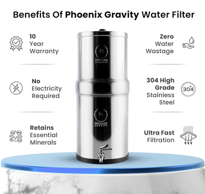 Waterfilter Op Zwaartekracht Met 2 Koolstoffilters – Zwaartekrachtfilter – Waterzuiveraar – Drinkwaterfilter – Waterfiltersysteem – 3,25 Gallon (12,3 Liter) – 304 Roestvrij Staal