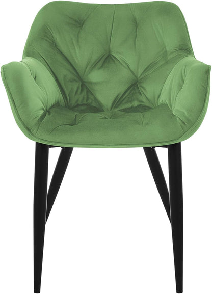 Eetkamerstoelen – Keukenstoelen – Woonkamerstoelen – Gestoffeerde Stoelen – Armstoel – Fluwelen Bekleding – Ergonomisch Design – Zwart Metalen Frame – Saliegroen