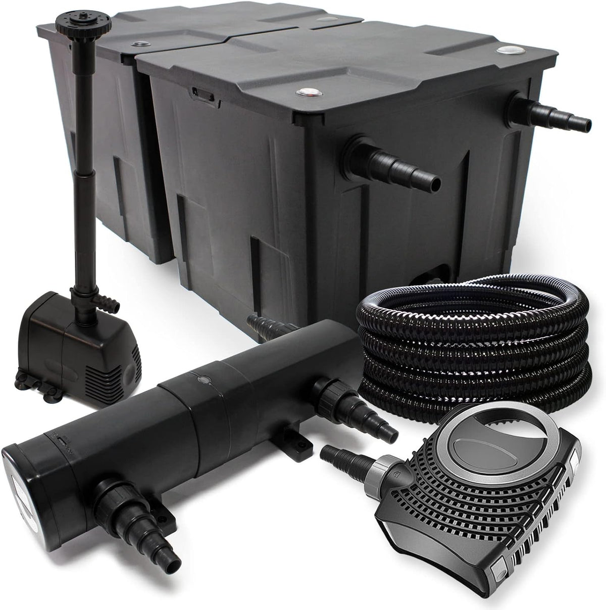 Filterset bio-vijverfilter 60.000l SuperEco pomp slang UVC-zuiveraar 36W, fonteinpomp