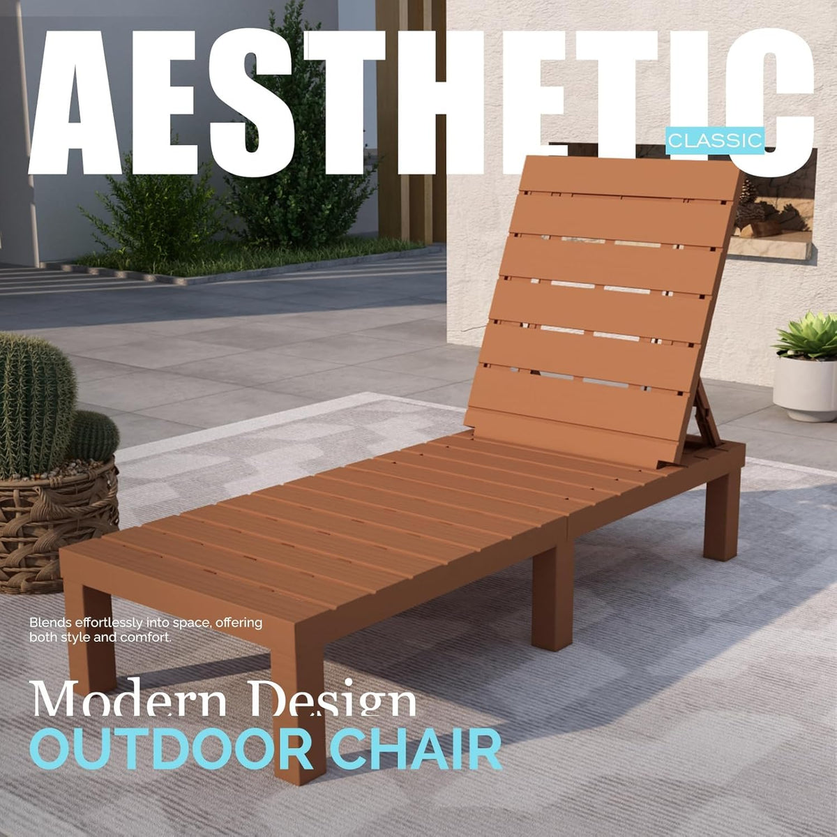 RAPTAVIS Outdoor Lounge Stoel, Pool Chaise Lounge Waterdichte Ligstoelen, Caramel