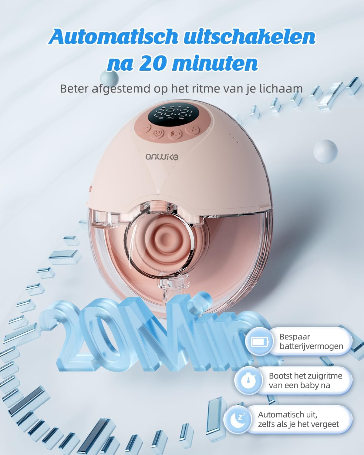 ANWIKE Elektrische borstkolf, dubbel, ultra stil, 35 dB, elektrische borstkolf, handsfree, 12 standen, 4 modi, met modus-geheugenfunctie, oplaadbare borstkolf, handsfree met flensinzetstukken, roze