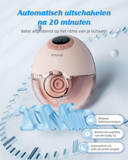 ANWIKE Elektrische borstkolf, dubbel, ultra stil, 35 dB, elektrische borstkolf, handsfree, 12 standen, 4 modi, met modus-geheugenfunctie, oplaadbare borstkolf, handsfree met flensinzetstukken, roze