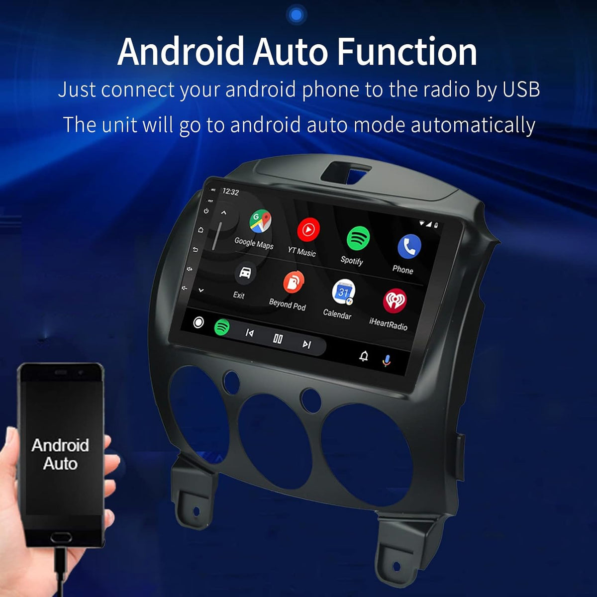 EZoneTronics Carplay Android Auto Radio Stereo voor Mazda 2 2008-2014 met 9 inch touchscreen High Definition GPS-navigatie Bluetooth Wifi USB Mirror Link Stuurbediening Speler
