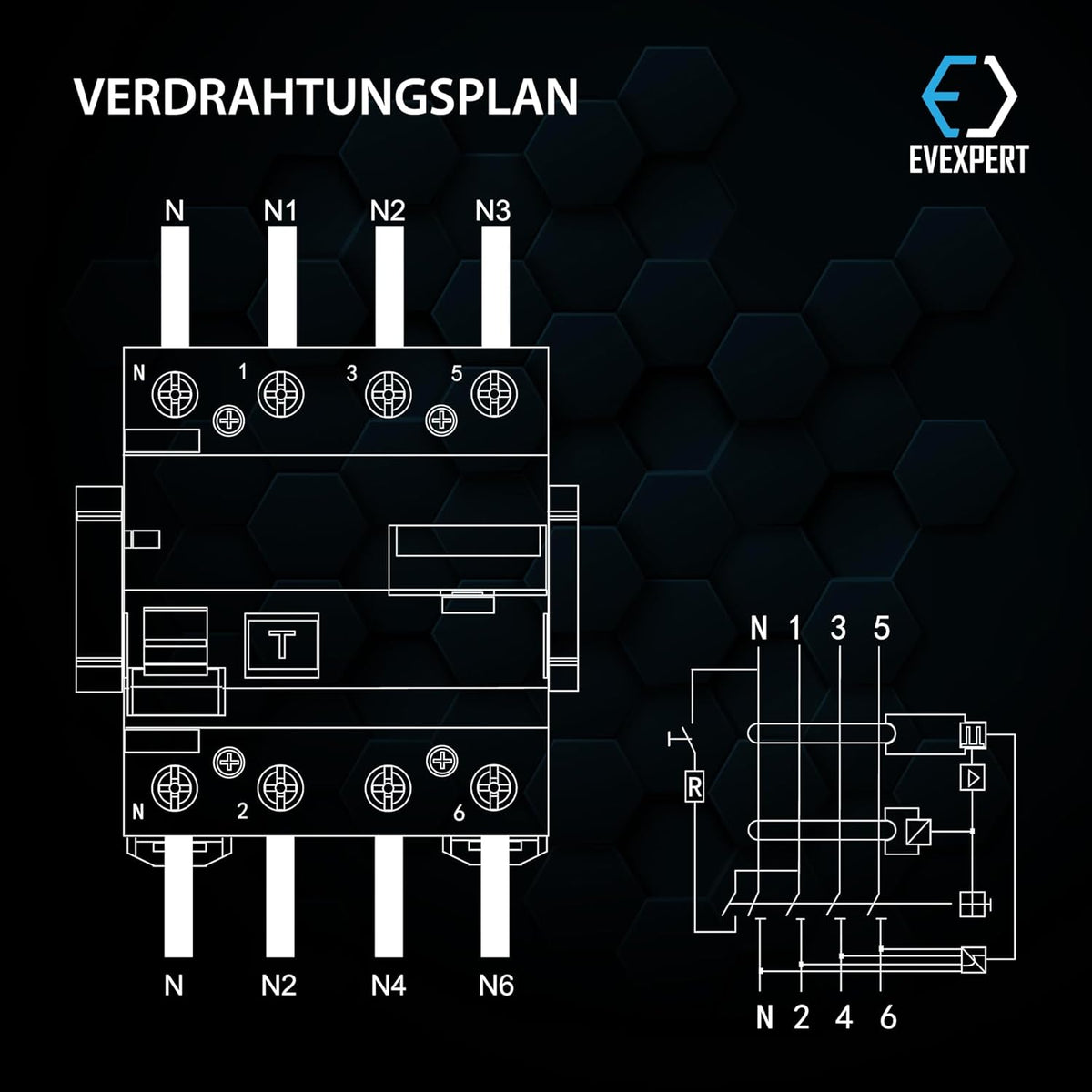 EV Expert 3Y-16HW-167R Aardlekschakelaar, bescherming tegen elektrische schokken, IP20, 25-63A, gelijkstroom, kortetermijnvertraging, wit