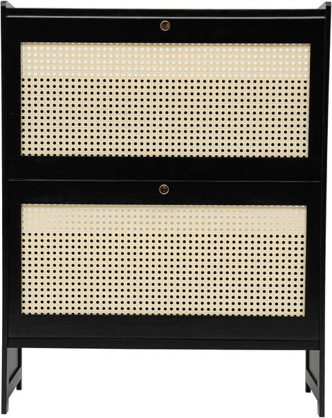 Shoe cabinet - Shoe rack - Portable - 4-tier - Freestanding shoe rack - with 2 folding drawers - Narrow shoe cabinet - Black