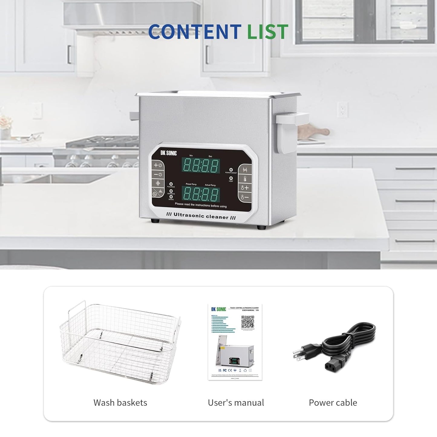 DK SONIC Professionele Ultrasone Cleaner 3L, 120W Precisie Ultrasone Sieraden Cleaner met Timer, Verwarming & Aanraakbediening, Multi-Toepassing voor Brillen, Kettingen, Horloges (Inclusief Mand)