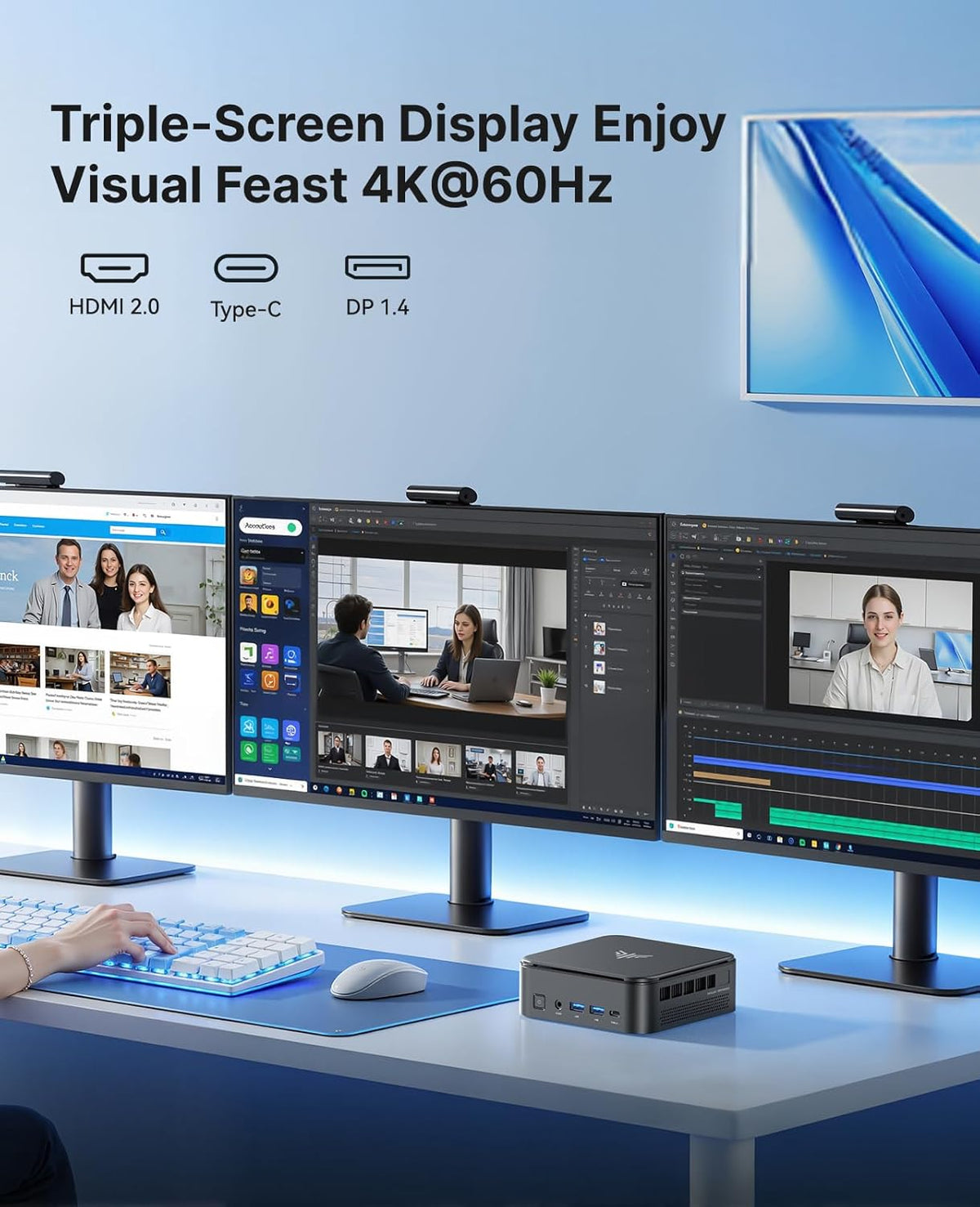 NiPoGi E3B Mini PC W-11 PRO AΜD Ryzen Embedded V2748 (8C/16T, MAX 4,3 GHz) 16GB DDR4 512GB M.2 2280 SSD, Triple 4K UHD (Type-C + HDMI 2.0 + DP1.4) / WiFi 6 / BT5.2 Mini Computer Bureau Multimedia