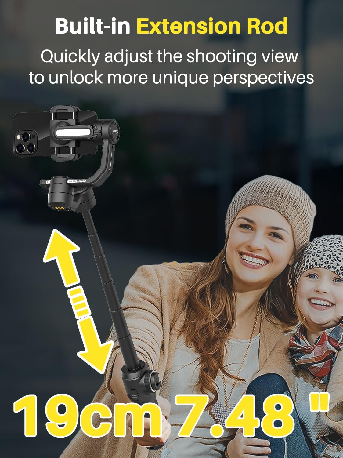 AOCHUAN Professionele cardanische stabilisator voor smartphone, ingebouwde 18 cm verlengstang en krachtig vullicht, 360 ° inceptie, Face&Object Tracking Stabilizer, 3-assige gimbal voor iPhone en