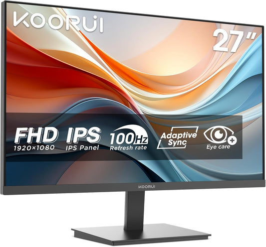 KOORUI E2711F 27 Inch PC Monitor, FHD 1920 x 1080 100Hz Monitor, IPS, Adaptive Sync HDMI 1.4, Eye Care, Tilting from -5° to 15°, VESA 100 x 100 mm - QUORE