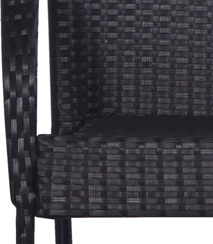 Tidyard Eetkamermeubelset voor tuin, 3-delig, set van tafel en stoelen voor buiten, massieve acaciatafel, rotan stoelen, voor terras, balkon, zwart - QUORE