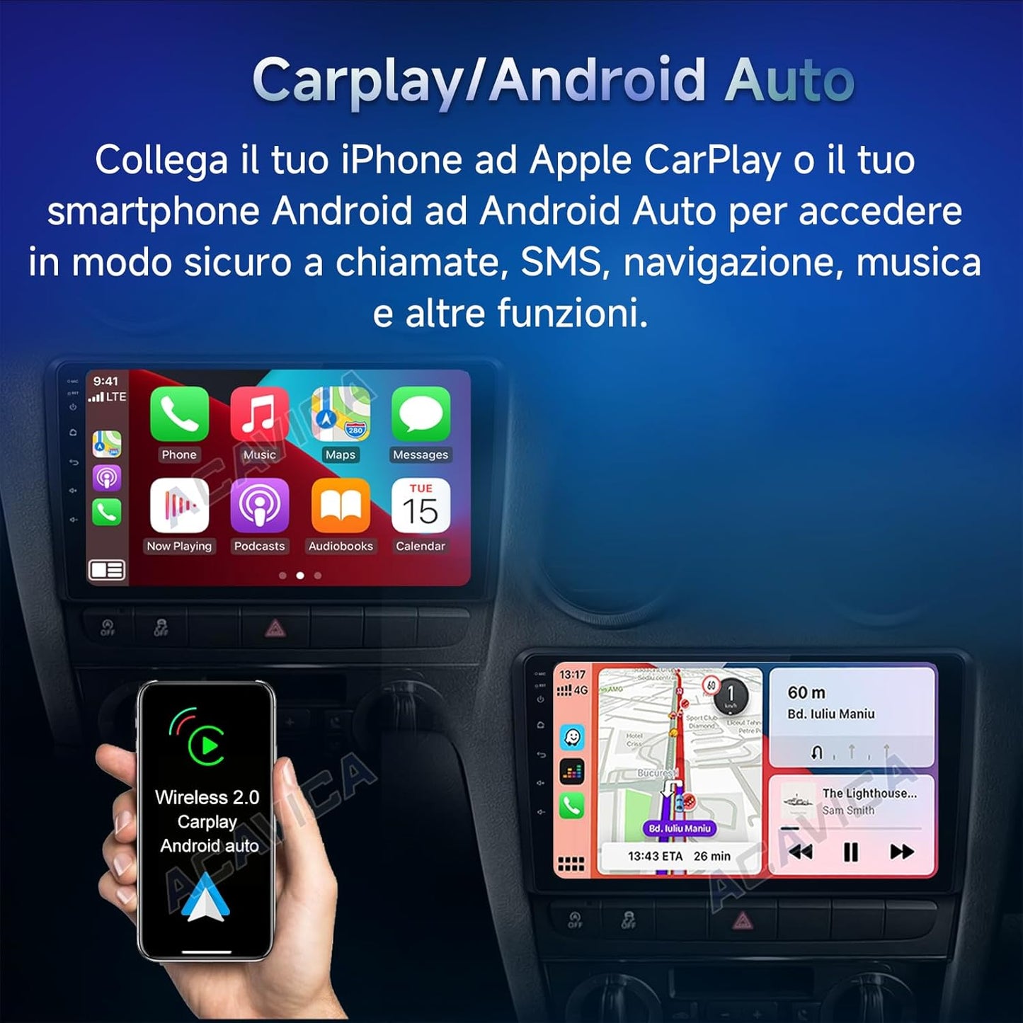 Android 14 Autoradio – Navigatiesysteem – Car Stereo – Touchscreen Radio – Bluetooth Radio – 9 Inch Scherm – Draadloze CarPlay & Wifi