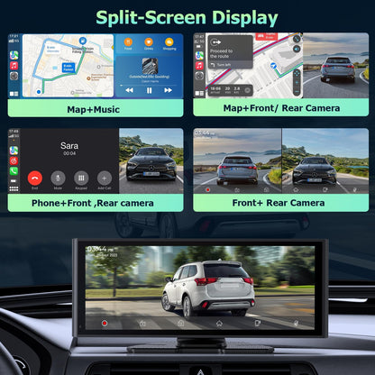 Android Auto Display 10,26 inch IPS Touchscreen CarPlay Display met 4K dashcam en 1080p achteruitrijcamera loop-opname draagbare autoradio met navigatie spiegel link 64G TF