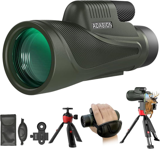 12x56 HD Monocular Telescope with Smartphone Adapter, Upgraded Tripod, Hand Strap - High Power Monocular with Clear Low Light Vision for Star Watching - Lightweight Monocular for Bird Watching Hunting