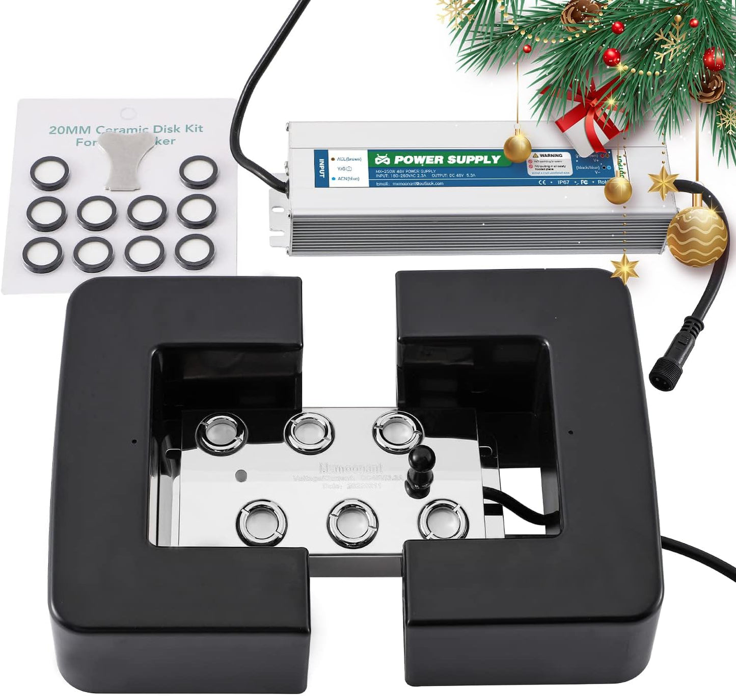 Mxmoonant Mistgenerator, 6 koppen, 4,2 l/u, ultrasone vernevelaar met boei en voeding, 250 W, voor tuinbouw, landschap, groenteconservering