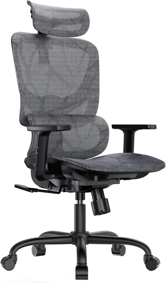 Ergonomische Bureaustoel – Mesh bureaustoel – Computerstoel – Gamingstoel – Bureaustoel Met Hoge Rugleuning – Verstelbare Lendensteun Met 5 Niveaus – Ademend Mesh-Materiaal Voor Optimaal Comfort