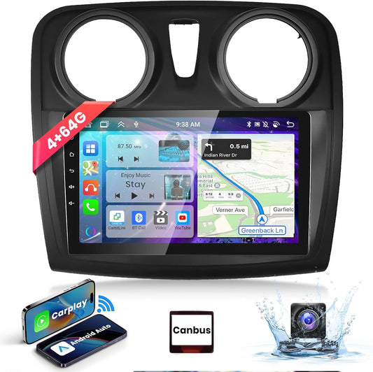 【4+64G】8-Core 9'' Autoradio voor Für Renault Dacia SANDERO II B52 2012-2019 Carplay Android Auto Bluetooth met Touchscreen,1280*720,Android Radio RDS/FM met Wifi/GPS Navi+AHD Back up Camera DSP/HiFi