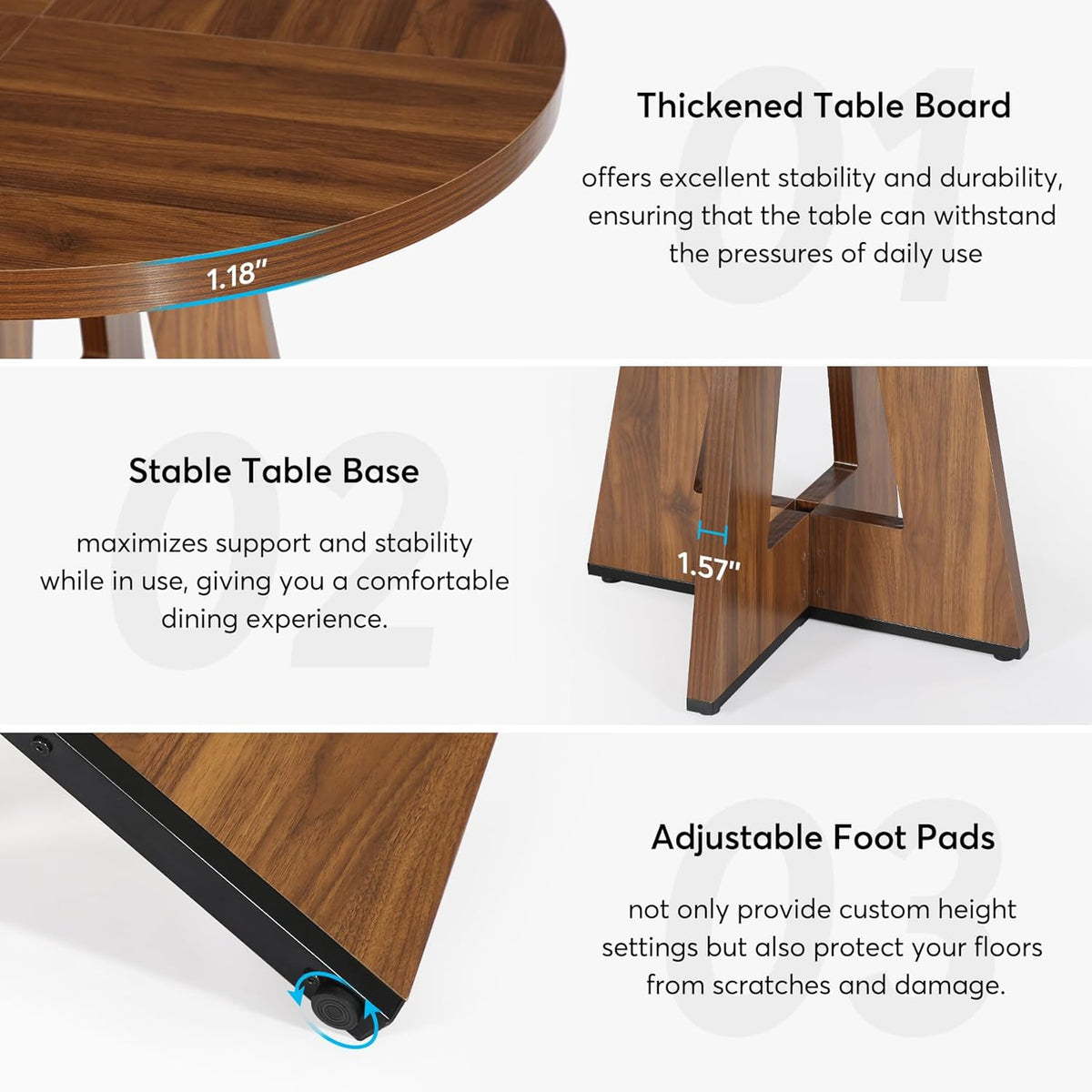 Tribesigns Round Dining Table 120cm, Kitchen Table Aesthetics for 4 People, Rustic Brown Wooden Top and Legs, Dining Room & Kitchen Table (Colour) - QUORE