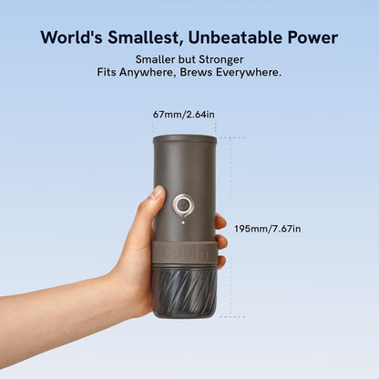 OutIn Mino Draagbare Elektrische Espressomachine, Mini Camping Koffiemachine voor Reizen, Zakformaat Koffiemachine met USB-C Zelfverwarming, Geschikt voor Gemalen Koffie & NS Capsule