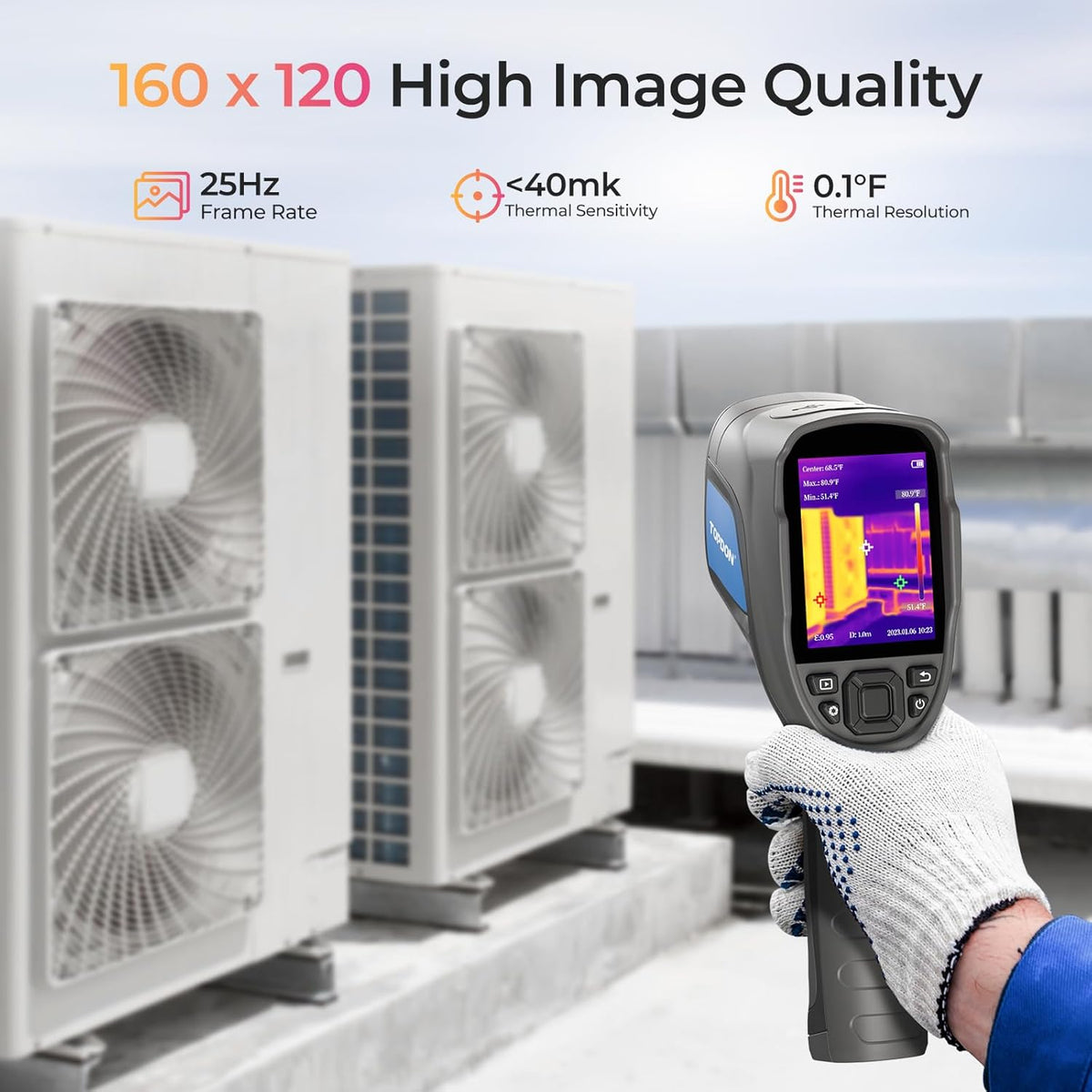 TOPDON TC004 Lite Warmtebeeldcamera, draagbaar, met IR-resolutie van 240 x 180, batterijduur van 15 uur en 2X/4-voudige beeldzoom, temperatuurbereik van -20 °C tot +550 °C