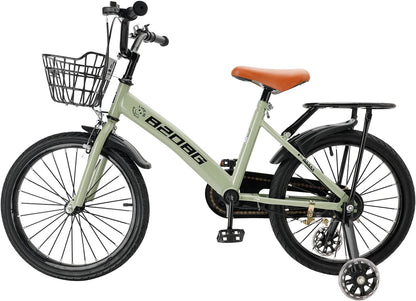Kinderfiets, 45,7 cm (18 inch), hoogwaardig koolstofstalen frame, verstelbare zitting en stuur, dubbele remmen, geïntegreerde naven, afneembare mand, steunwielen, comfortabel zadel, jongens