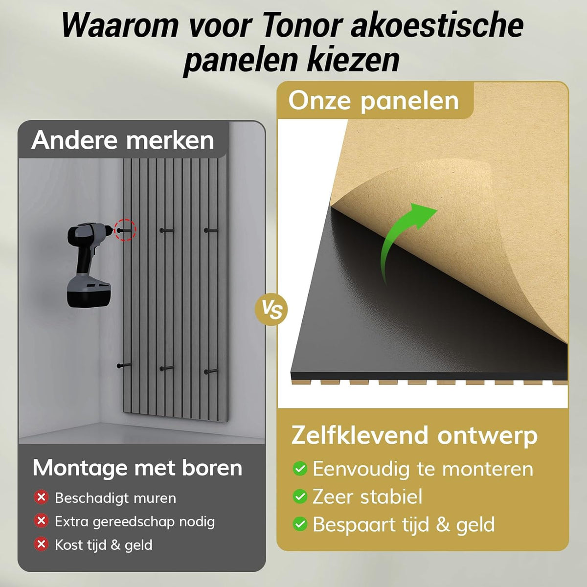 Bamboe Akoestische Panelen – Akoestisch Paneel – Wandpanelen – Houten Latten Paneel – Lamellenwand – Zelfklevend – 100% Bamboe, 4 Stuks 110 x 52 x 1,7 cm