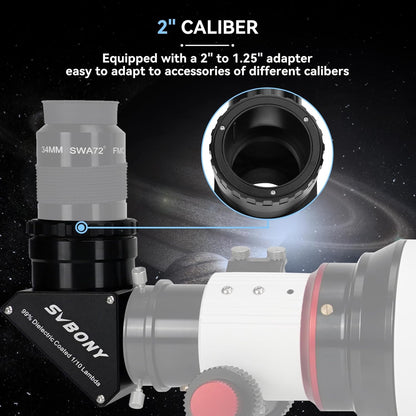 Svbony SV223 Diagonale Spiegel, 2" 90° Sterdiagonaal met 1,25" Adapter en Koolstofvezelmateriaal, 99% Reflectiviteit Zenith Spiegel voor Planetaire Deep Sky Visual