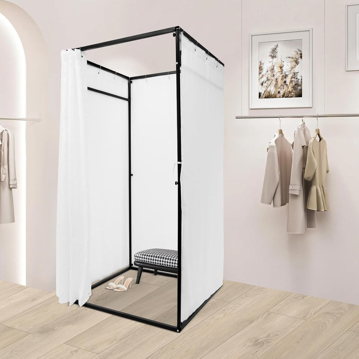 OUKANING Mobiele kleedcabine, vrijstaand, 100 x 100 x 200 cm, draagbaar vloerstaande kleedruimte, inkijkbescherming voor kledingwinkelcentra, kantoor, tuin, outdoor, wit - QUORE