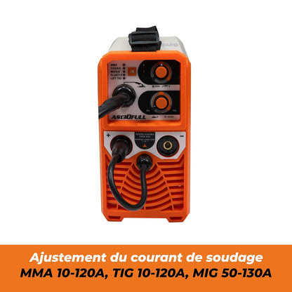 RURIS AS130FULL Welding Machine MMA/MIG/TIG + Accessoires: masker, hammer/borstel, elektroden, magneet, gloves, Solar Welding Helmet, Apron, 0,8 mm Welding Wire.