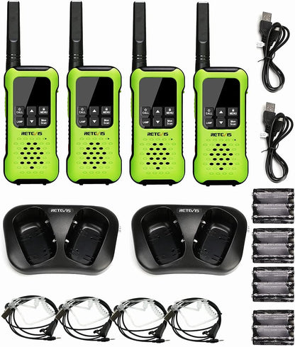 Retevis RT649P Walkie Talkie Oplaadbaar, Ip67 Waterproof Float, PMR 446 Licentievrij 16 Kanalen, Led Zaklamp, Ctcss/Dcs Vox, Walkie Talkie Headset (2 Paar, Groen)