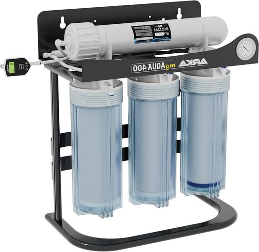 ARKA MyAQUA 400 Reverse Osmosis System, Up to 400 L/Day, with Pressure Booster Pump, Water Filter and Softening System, Removes Up to 99% Salts, Harmful Substances and Bacteria for Aquariums - QUORE