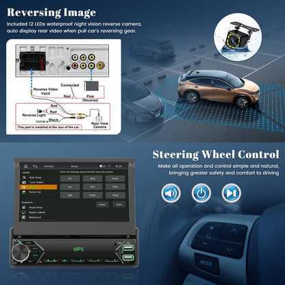 Draadloze CarPlay autoradio, 1 Din met uittrekbaar scherm, handmatig, 7 inch touchscreen, Android autoradio met bluetooth, stereo, autoradio, ondersteuning, FM AUX USB-achteruitrijcamera