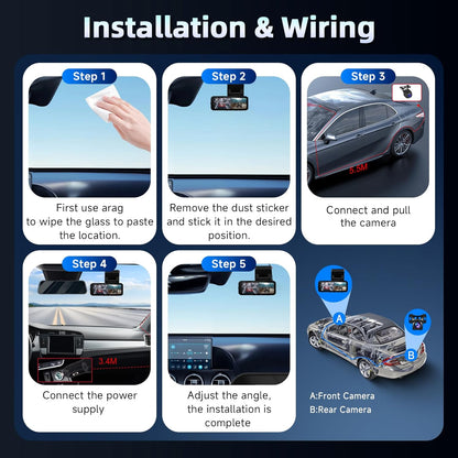 Hodozzy 4K Dashcam met voor- en 2K achteruitrijcamera, 3,16-inch IPS-scherm, dashcam voor auto's, wifi- en app-bediening, ADAS, BSD en LCA, nachtzicht, G-sensor, loop-opname, parkeermodus-monitor