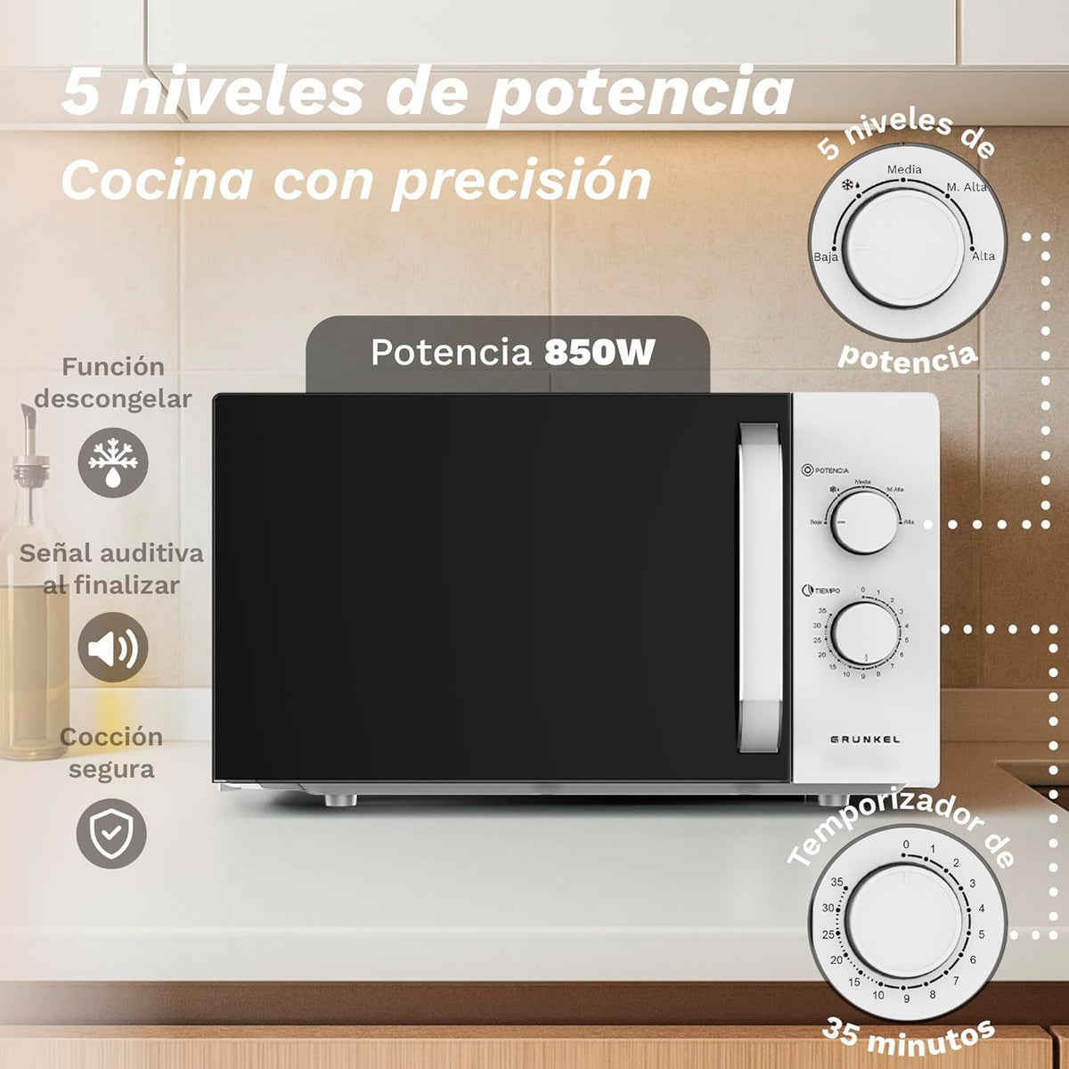 Magnetron – Microgolfoven – Magnetronoven – Keukenmagneet – Magnetron Zonder Grill – 25 Liter Inhoud – 850 W Vermogen Met 5 Standen – Ontdooifunctie En Timer 30 Min
