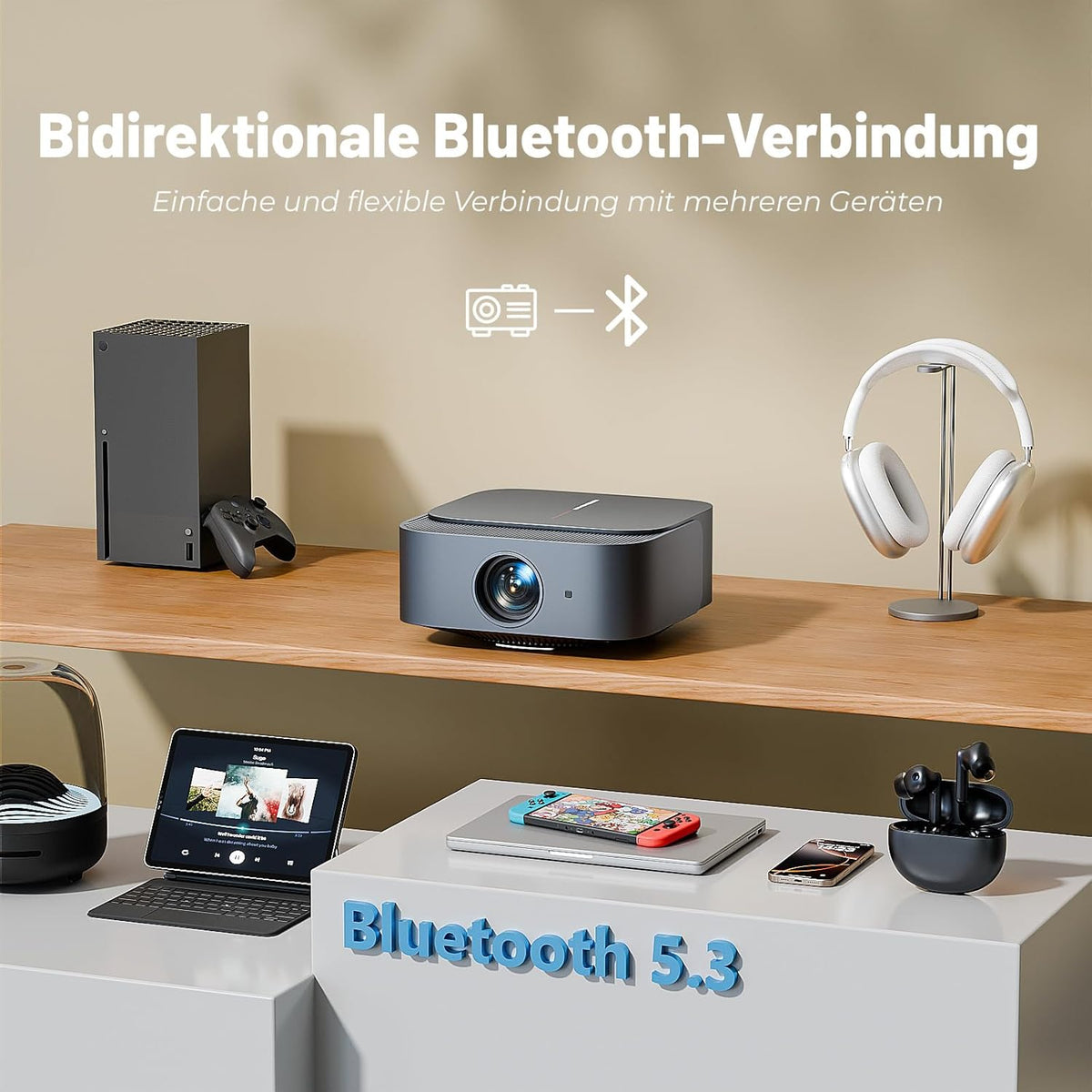 Beamer 4K Official Netflix & Remote Focus/trapeziumcorrectie, 25000 lumen, 4K thuisbioscoop, ondersteunt wifi, Bluetooth smart projector, Full HD 1080P, videoprojector Android met YouTube/Prime Video