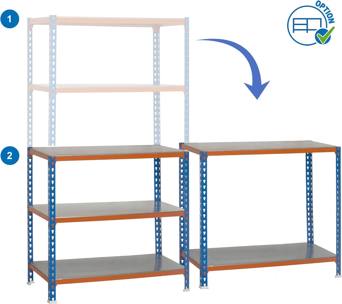 Simon Rack Stellingkast Metaal, 2000x1100x400 mm, Buigpunt 200, 5 Verstelbare Niveaus, Metalen Planken, Robuust Opslagrek voor Garage, Kelder en Werkplaats, Blauw/Oranje/Gegalvaniseerd – SimonClick