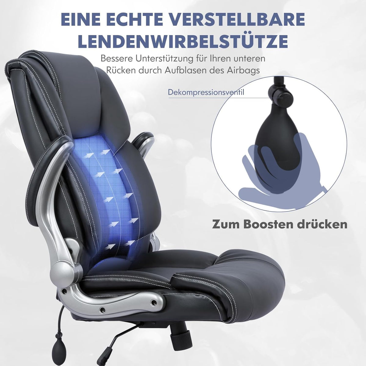 COLAMY Bureaustoel met hoge rugleuning, ergonomische computer-bureaustoel, lederen stoel met gevoerde armleuningen, verstelbare kantelsluiting, draaistoel voor volwassenen, zwart
