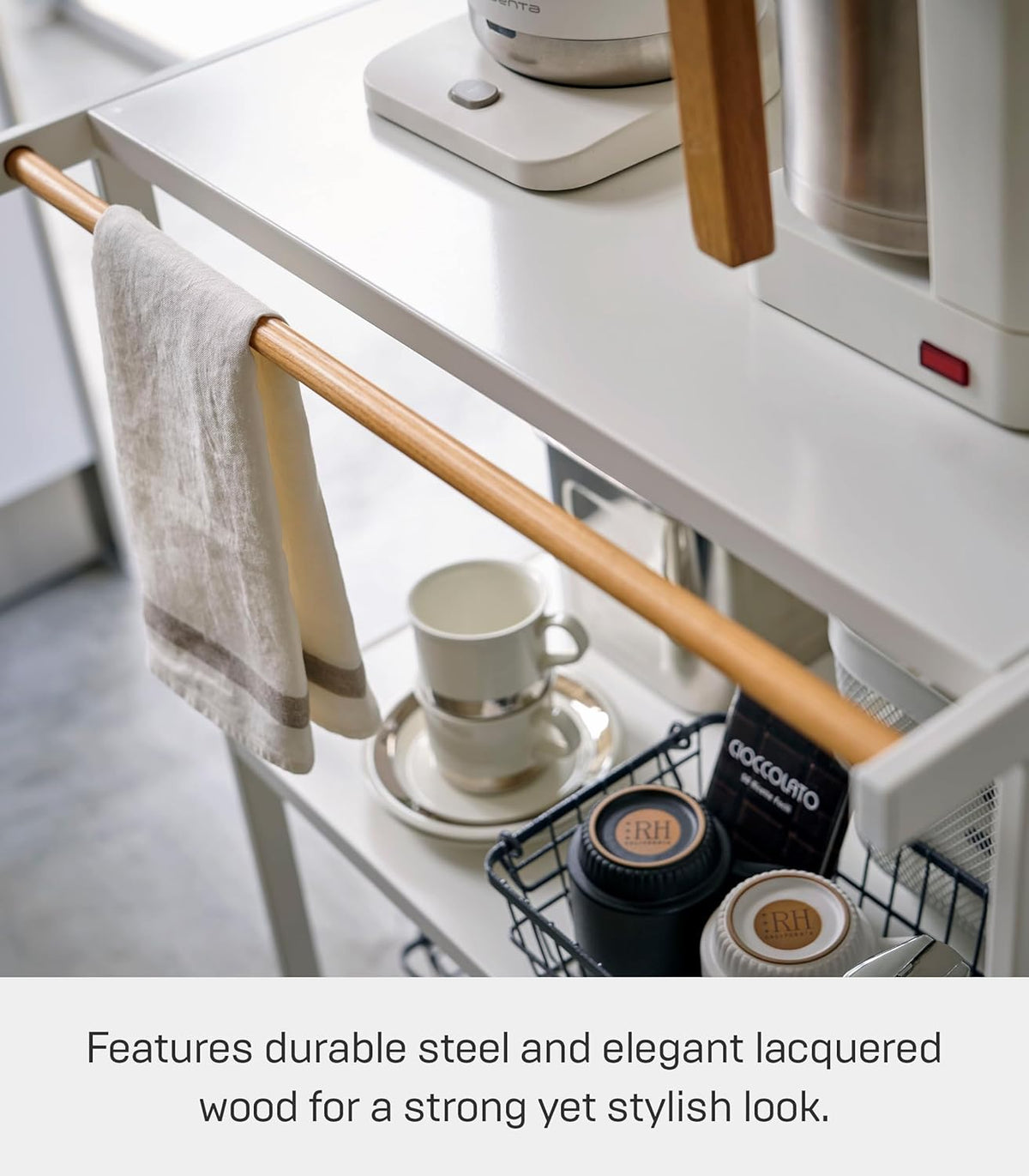 Yamazaki 3597 TOWER 3~Tiered Storage Rack, white, Steel/Wood, 60 x 46.5 x 90 cm