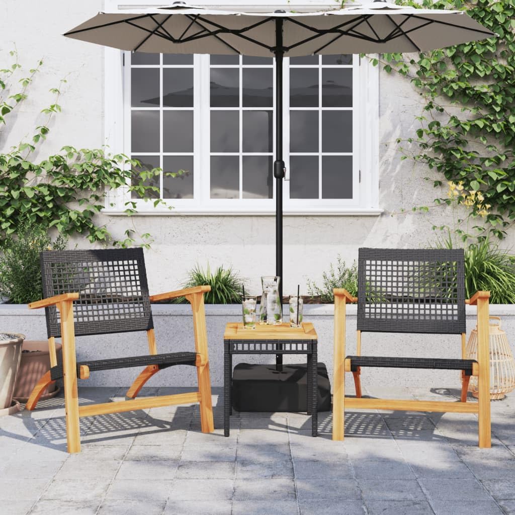 365868 Garden Chairs, Pack of 2 Acacia Wood and Synthetic Rattan, Black Garden Chair, Patio Chairs - QUORE