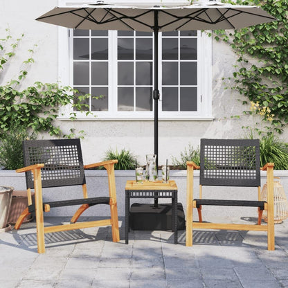 365868 Garden Chairs, Pack of 2 Acacia Wood and Synthetic Rattan, Black Garden Chair, Patio Chairs - QUORE