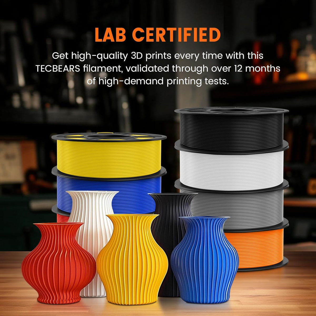 TECBEARS PETG Filament voor 3D-printer PETG, 1,75 mm, 10 kg, hoge taaiheid (zwart x 2, wit x 2, citroengeel, kersenrood, lichtoranje, muntgroen, hemelsblauw, chocolade)