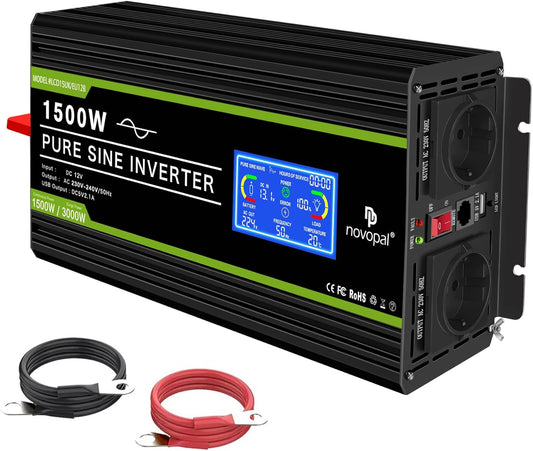 <font dir="auto" style="vertical-align: inherit;"><font dir="auto" style="vertical-align: inherit;">        NOVOPAL 12V to 230V Voltage Converter, 1500W, Pure Sine Wave LCD Display, USB Port, 5-Meter Remote Control, and Two Cooling Fans for RV Truck Boat